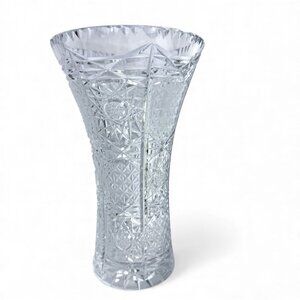 Vintage Cut Crystal Vase – 8” Heavy Starburst Design – 2.5 lbs